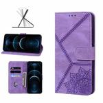 Geometric Mandala Embossed Leather Phone Case For iPhone 12 Pro Max(Purple)