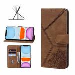 For iPhone 11 Geometric Mandala Embossed Leather Phone Case (Brown)