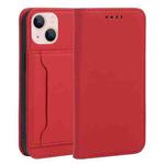 For iPhone 14 Magnetism Skin Feel Card Holder Leather Phone Case (Red)