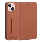 For iPhone 14 Magnetism Skin Feel Card Holder Leather Phone Case (Brown)