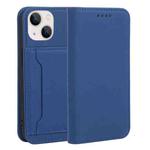 For iPhone 14 Plus Magnetism Skin Feel Card Holder Leather Phone Case (Blue)