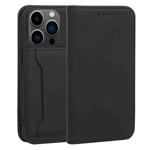 For iPhone 14 Pro Magnetism Skin Feel Card Holder Leather Phone Case(Black)