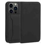 For iPhone 14 Pro Max Magnetism Skin Feel Card Holder Leather Phone Case (Black)