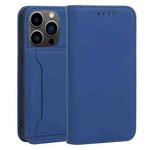 For iPhone 14 Pro Max Magnetism Skin Feel Card Holder Leather Phone Case (Blue)