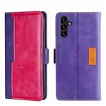 For Samsung Galaxy A13 4G Contrast Color Side Buckle Leather Phone Case(Purple + Rose Red)