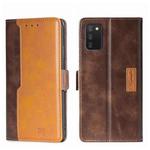 For Samsung Galaxy A03S 164.2MM Contrast Color Side Buckle Leather Phone Case(Dark Brown + Gold)