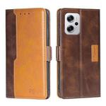 For Xiaomi Redmi Note 11T Pro/Redmi Note 11T Pro+ 5G Contrast Color Side Buckle Leather Phone Case(Dark Brown + Gold)