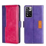 For Xiaomi Redmi Note 11 Pro 5G/Redmi Note 11 Pro+ 5G Contrast Color Side Buckle Leather Phone Case(Purple + Rose Red)