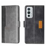 For OnePlus 9RT 5G Contrast Color Side Buckle Leather Phone Case(Black + Grey)