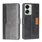 For OnePlus Nord 2T Contrast Color Side Buckle Leather Phone Case(Black + Grey)