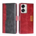 For OnePlus Nord 2T Contrast Color Side Buckle Leather Phone Case(Red + Black)
