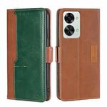 For OnePlus Nord 2T Contrast Color Side Buckle Leather Phone Case(Light Brown + Green)