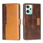 For OnePlus Nord CE 2 Lite 5G Contrast Color Side Buckle Leather Phone Case(Dark Brown + Gold)