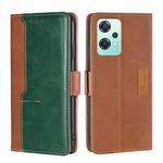 For OnePlus Nord CE 2 Lite 5G Contrast Color Side Buckle Leather Phone Case(Light Brown + Green)