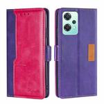 For OnePlus Nord CE 2 Lite 5G Contrast Color Side Buckle Leather Phone Case(Purple + Rose Red)