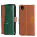 For ZTE Blade L210 Contrast Color Side Buckle Leather Phone Case(Light Brown + Green)