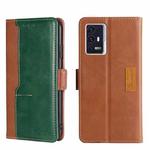 For ZTE Axon 30 Pro Contrast Color Side Buckle Leather Phone Case(Light Brown + Green)