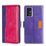 For ZTE Axon 30 Pro Contrast Color Side Buckle Leather Phone Case(Purple + Rose Red)