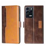 For ZTE Axon 30 Ultra Contrast Color Side Buckle Leather Phone Case(Dark Brown + Gold)