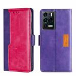 For ZTE Axon 30 Ultra Contrast Color Side Buckle Leather Phone Case(Purple + Rose Red)