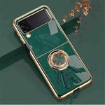 For Samsung Galaxy Z Flip3 6D Plating Astronaut Ring Kickstand Phone Case(Dark Green)