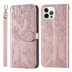 For iPhone 14 Pro Max Life of Tree Embossing Pattern Leather Phone Case (Rose Gold)