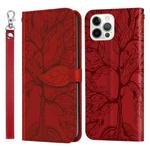 For iPhone 14 Pro Max Life of Tree Embossing Pattern Leather Phone Case (Red)