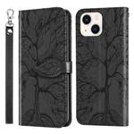 For iPhone 14 Plus Life of Tree Embossing Pattern Leather Phone Case (Black)