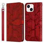 For iPhone 14 Life of Tree Embossing Pattern Leather Phone Case (Red)