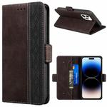 For iPhone 14 Pro Max Stitching Magnetic RFID Leather Case (Coffee)