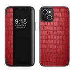 For iPhone 14 Crocodile Texture Windows View Horizontal Flip Leather Case (Red)