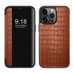 For iPhone 14 Pro Crocodile Texture Windows View Horizontal Flip Leather Case(Brown)