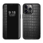 Crocodile Texture Windows View Horizontal Flip Leather Case For iPhone 14 Pro Max(Black)