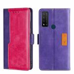 For TCL 20 R 5G/Bremen/20 AX 5G Contrast Color Side Buckle Leather Phone Case(Purple + Rose Red)