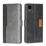 For TCL 30Z T602DL Contrast Color Side Buckle Leather Phone Case(Black + Grey)