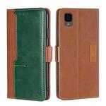 For TCL 30Z T602DL Contrast Color Side Buckle Leather Phone Case(Light Brown + Green)