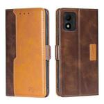 For TCL 303 Contrast Color Side Buckle Leather Phone Case(Dark Brown + Gold)