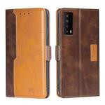 For TCL Stylus 5G Contrast Color Side Buckle Leather Phone Case(Dark Brown + Gold)