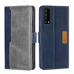 For TCL Stylus 5G Contrast Color Side Buckle Leather Phone Case(Blue + Grey)