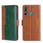 For Infinix Hot 8/Hot 8 Lite/Tecno Camon 12 Contrast Color Side Buckle Leather Phone Case(Light Brown + Green)