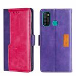 For Infinix Hot 9/Note 7 Lite X655C Contrast Color Side Buckle Leather Phone Case(Purple + Rose Red)