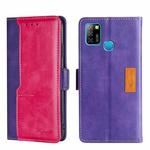 For Infinix Hot 10 Lite/Smart 5 X657 Contrast Color Side Buckle Leather Phone Case(Purple + Rose Red)