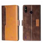 For Infinix Smart 4 X653 Contrast Color Side Buckle Leather Phone Case(Dark Brown + Gold)