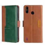 For Infinix Smart 4 X653 Contrast Color Side Buckle Leather Phone Case(Light Brown + Green)