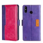 For Infinix Smart 4 X653 Contrast Color Side Buckle Leather Phone Case(Purple + Rose Red)