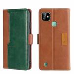 For Infinix Smart HD 2021 X612 Contrast Color Side Buckle Leather Phone Case(Light Brown + Green)