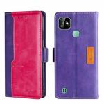 For Infinix Smart HD 2021 X612 Contrast Color Side Buckle Leather Phone Case(Purple + Rose Red)
