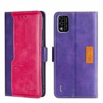 For Itel A48 Contrast Color Side Buckle Leather Phone Case(Purple + Rose Red)