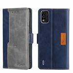 For Itel A48 Contrast Color Side Buckle Leather Phone Case(Blue + Grey)