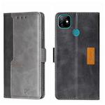 For Itel Vision 1 Contrast Color Side Buckle Leather Phone Case(Black + Grey)